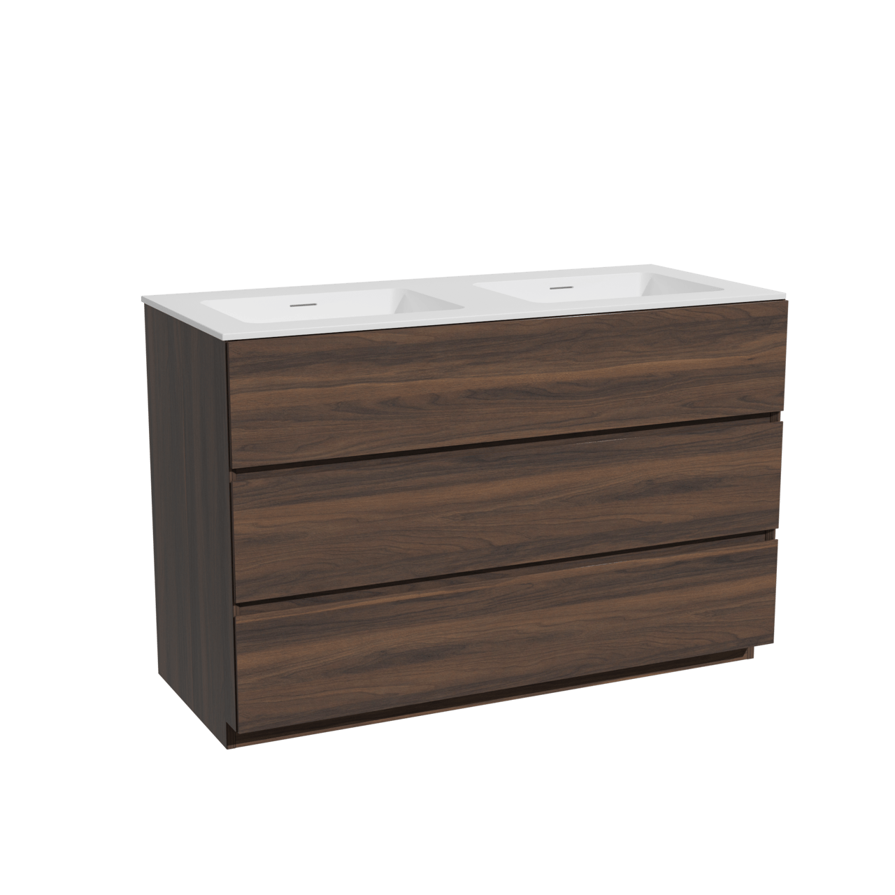 Storke Edge meuble salle de bains à poser 120 x 52 cm noyer avec Mata double vasque en solid surface blanc mat