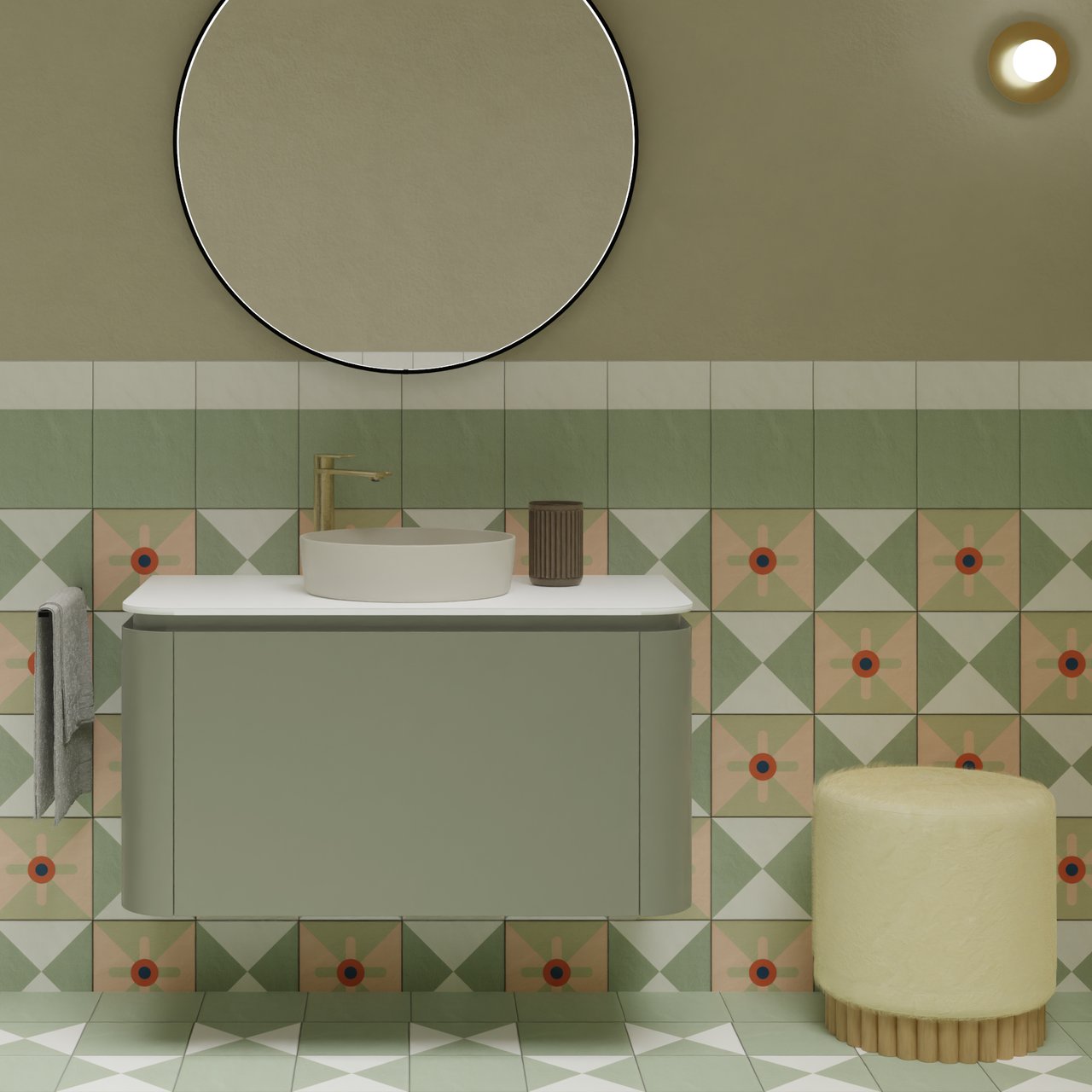 Balmani Moon hängender Waschbeckenunterschrank: 100 x 55 cm, Salbei Grün, 2 Schubladen