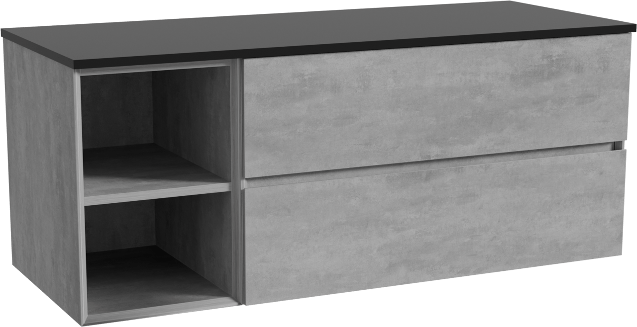 Storke Edge zwevend badkamermeubel 130 x 52 cm beton donkergrijs met Panton enkel of dubbel tablet in gepoedercoate mdf mat zwart