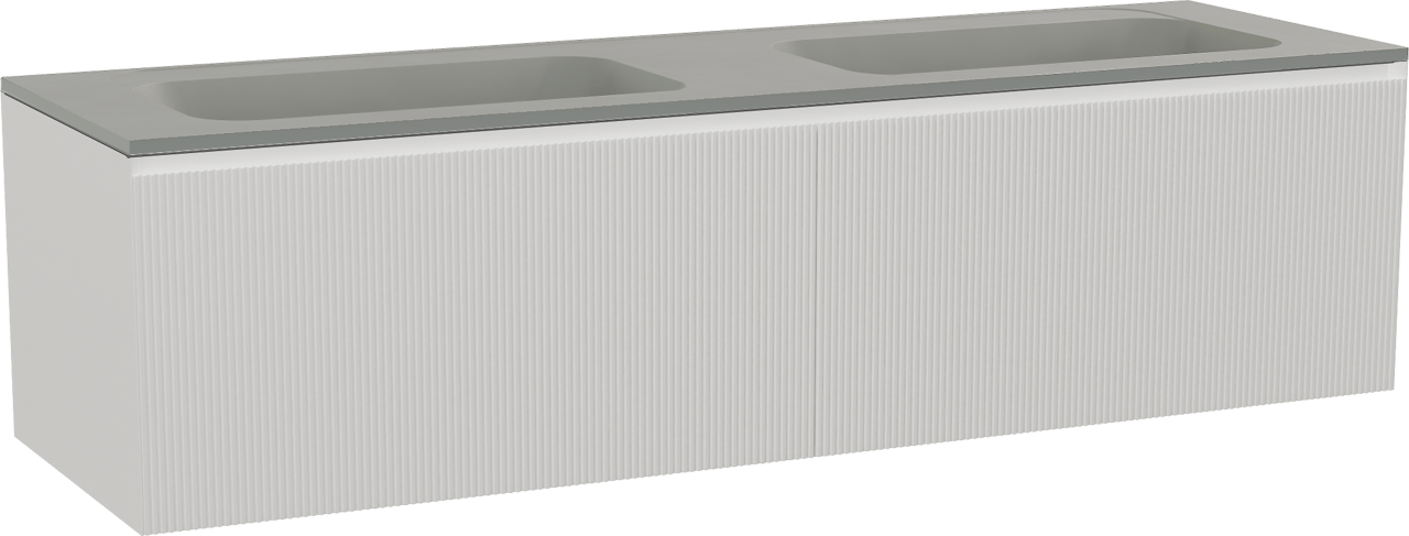 Balmani Fila meuble salle de bains suspendu 180 x 55 cm blanc mat avec Tablo Strada double vasque en marbre composite soie grise, Nervure droite symétrique verticale