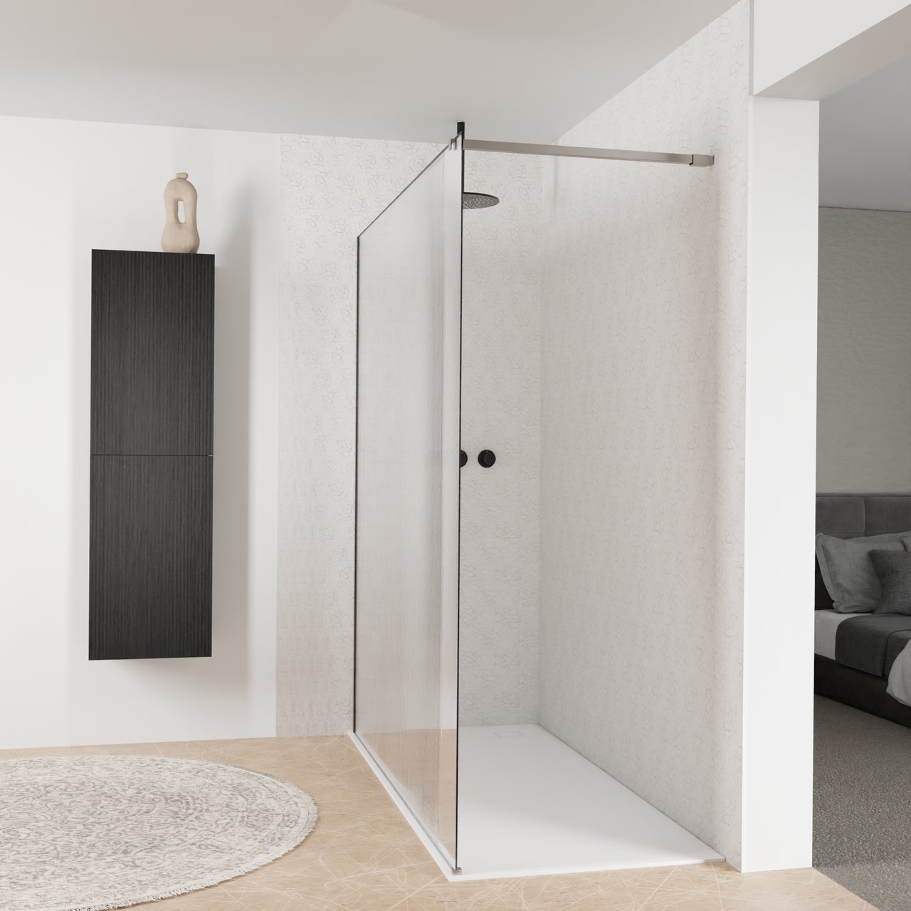 Balmani Modular inloopdouche: 180 x 200 cm, Ribs met coating, Brushed Inox profielen