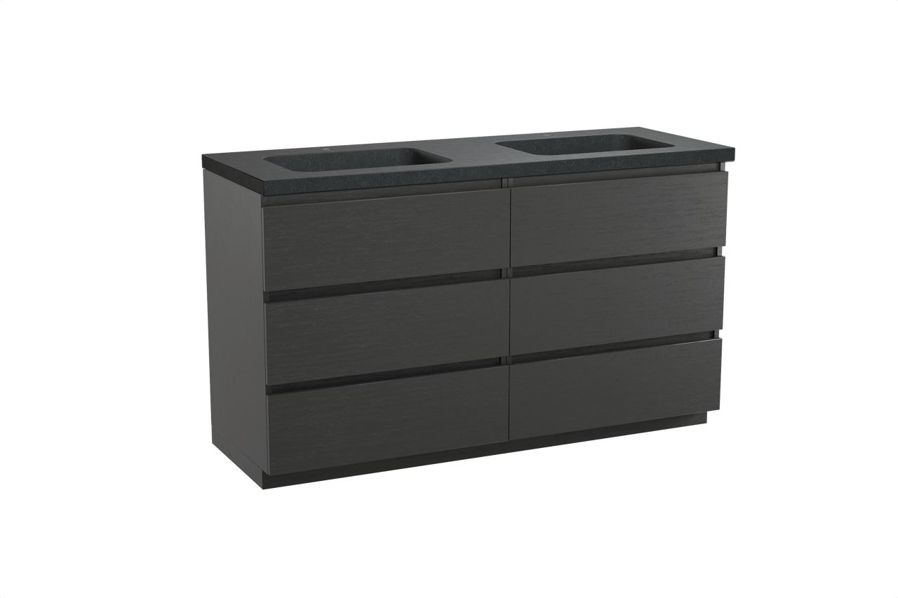 Balmani Lucida meuble salle de bains à poser 150 x 55 cm chêne noir avec Napoli double vasque en granit noir