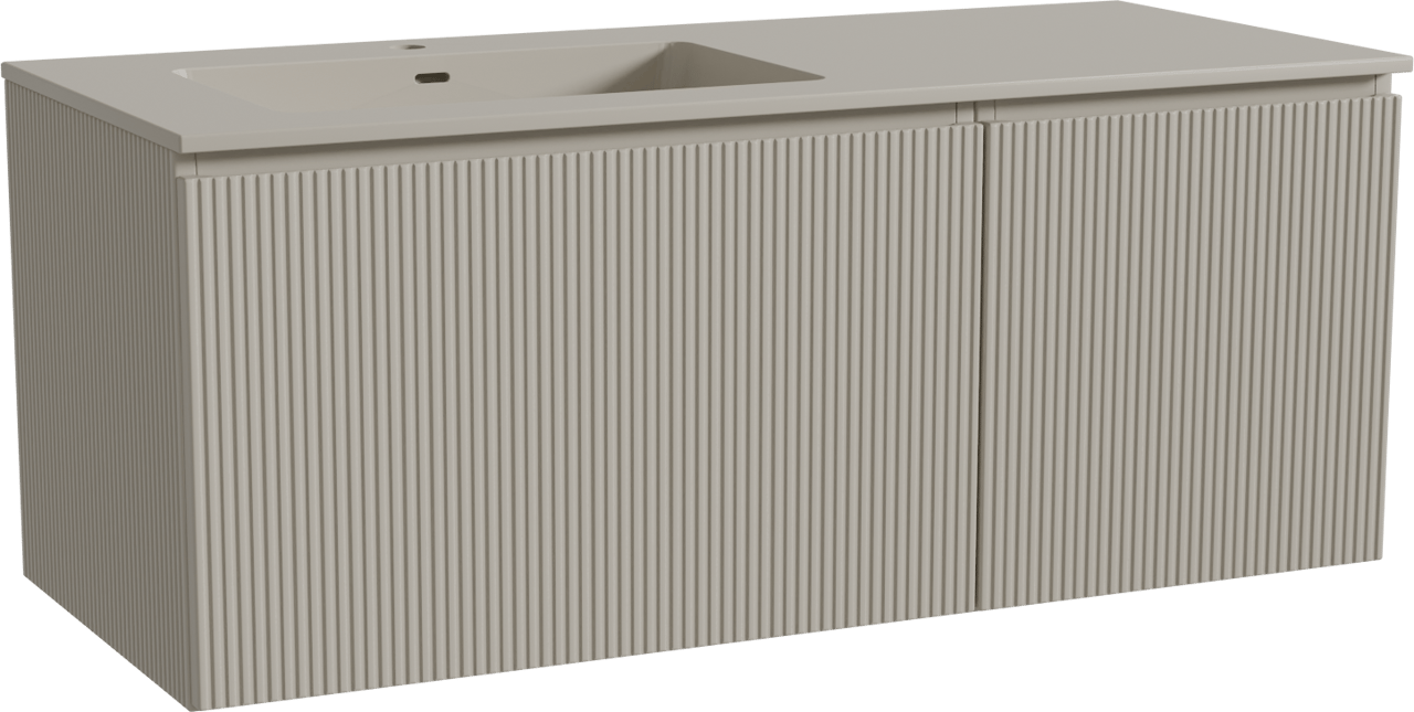 Storke Ribs hängendes Möbelstück Set: 120 x 52 cm, Seidengrau, mit Diva Waschtisch links, Top Solid, Seidengrau, Vertikale symmetrische gerade Rippe