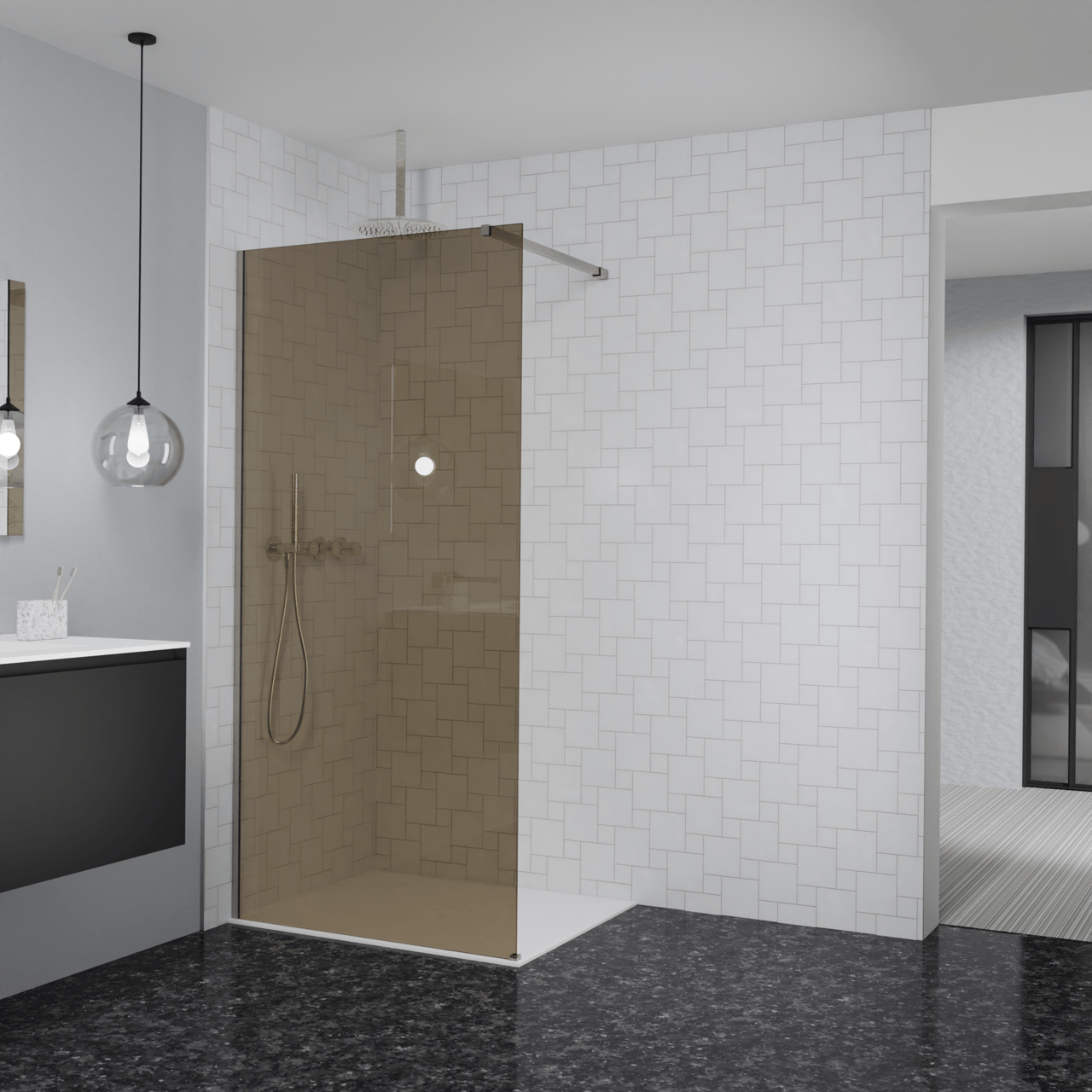 Balmani Modular douche à l'italienne: 100 x 200 cm, Verre bronze, Profil Brushed CoolMetal