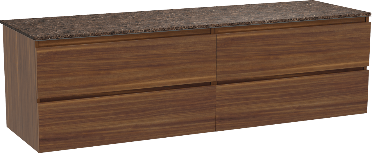 Balmani Lucida hängendes Möbelstück Set: 180 x 55 cm, Amerikanischer Nussbaum, mit Stretto Einzel- oder Doppel Waschtischplatte, Marmor Dark Emperador