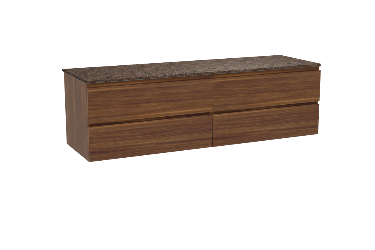 Balmani Lucida meuble salle de bains suspendu 180 x 55 cm noyer américain avec Stretto tablette simple ou double en marbre dark emperador