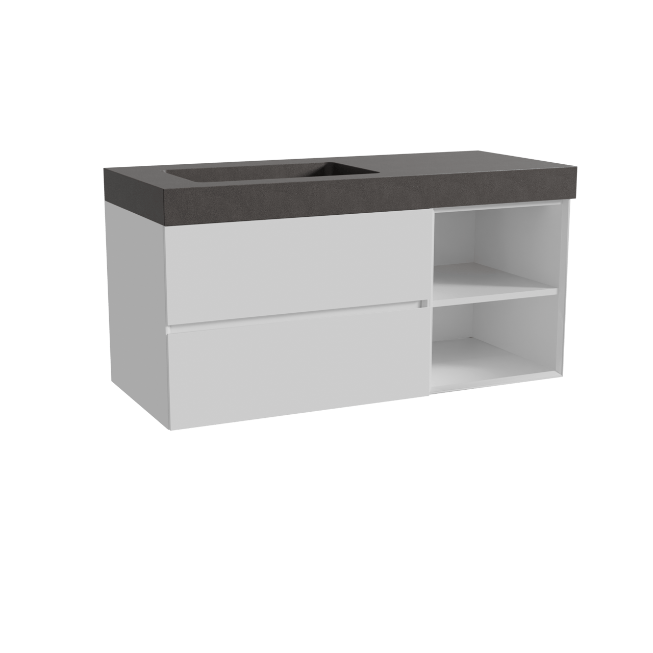 Storke Edge hängendes Möbelstück Set: 120 x 52 cm, Weiß glänzend, mit Scuro High Waschtisch links, Quarz Schwarz matt