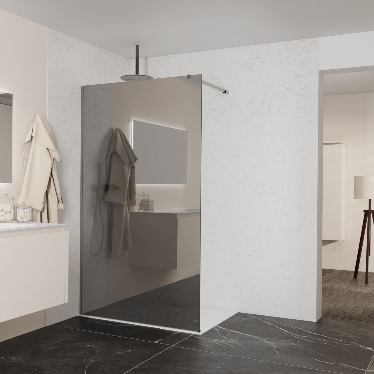 Balmani Modular douche à l'italienne: 120 x 200 cm, Miroir Reflex, avec coating, Profil Brushed GunMetal