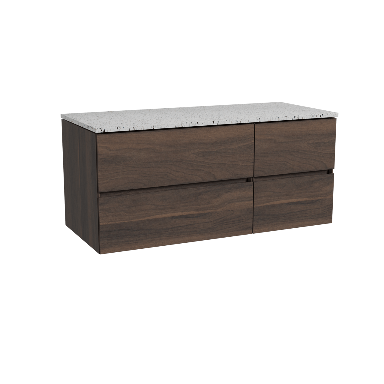 Storke Edge zwevend badkamermeubel 120 x 52 cm notelaar met Tavola enkel of dubbel tablet in mat wit/zwart terrazzo