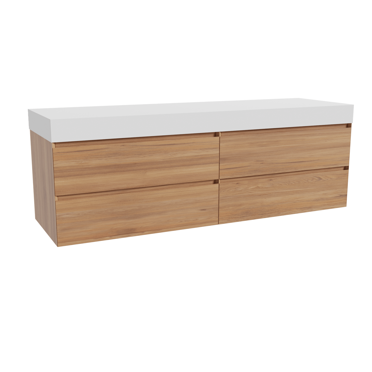 Balmani Mitra meuble salle de bains suspendu 180 x 55 cm teck avec Dominus tablette simple ou double en solid surface blanc mat