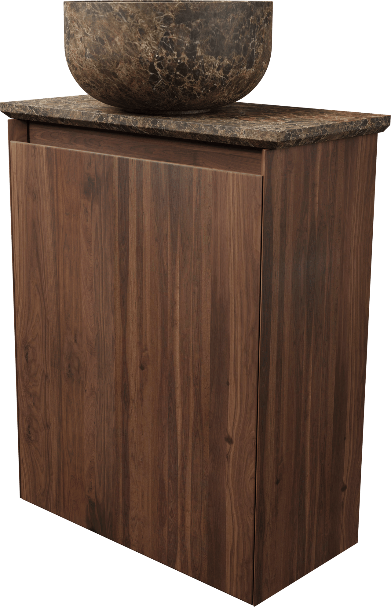 Balmani Mitra meuble wc suspendu 42 x 21 cm noyer américain avec Facetta tablette et Bowl vaque à poser en marbre Dark Emperador