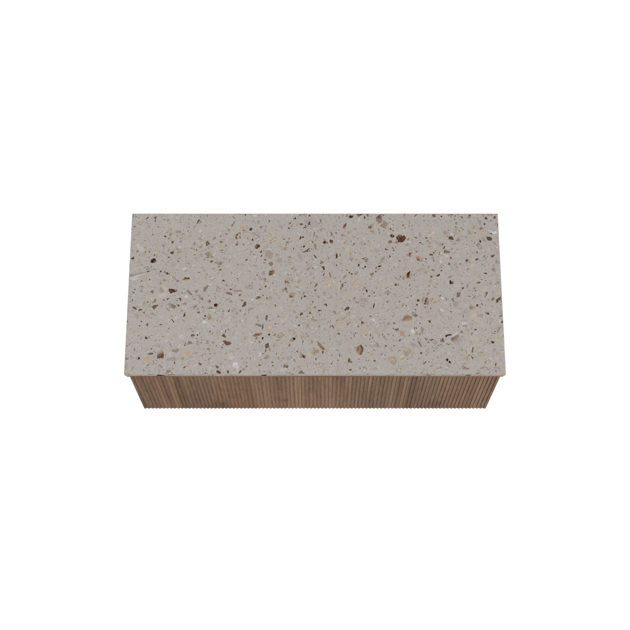 Balmani Forma zwevend badkamermeubel 120 x 55 cm amerikaanse notelaar met Stretto enkel of dubbel tablet in terrazzo greige terrazzo, Verticale symmetrische rechte ribbel