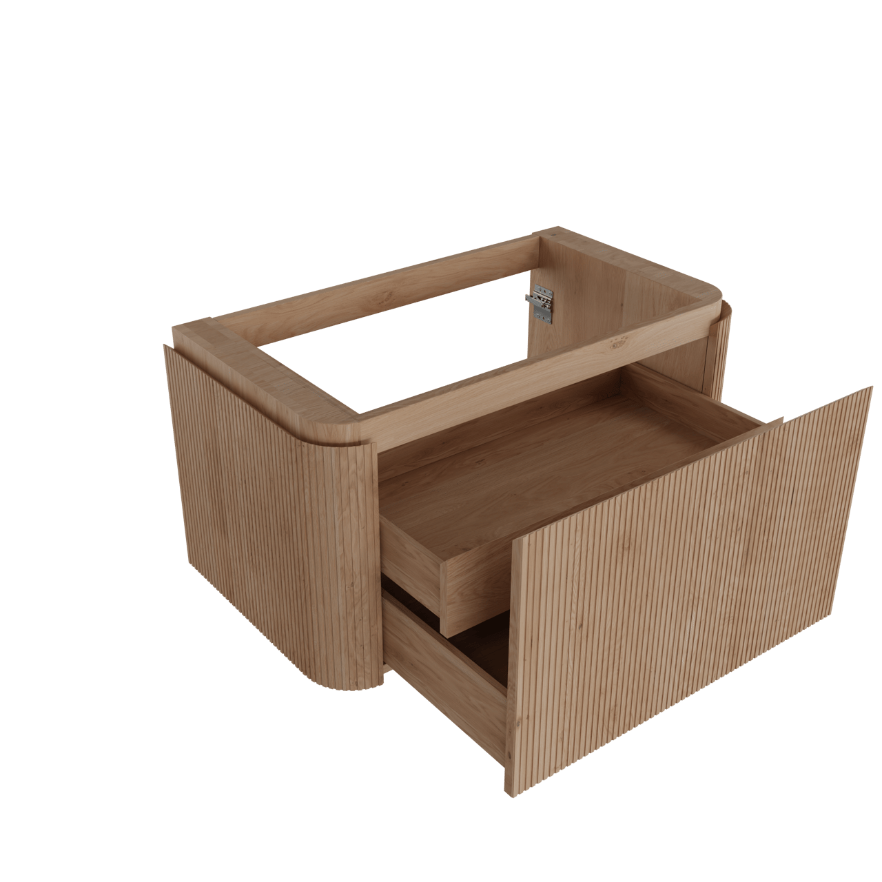 Balmani Moon hängender Waschbeckenunterschrank: 100 x 55 cm, Eiche natur, 2 Schubladen, Vert. Sym. Rippe