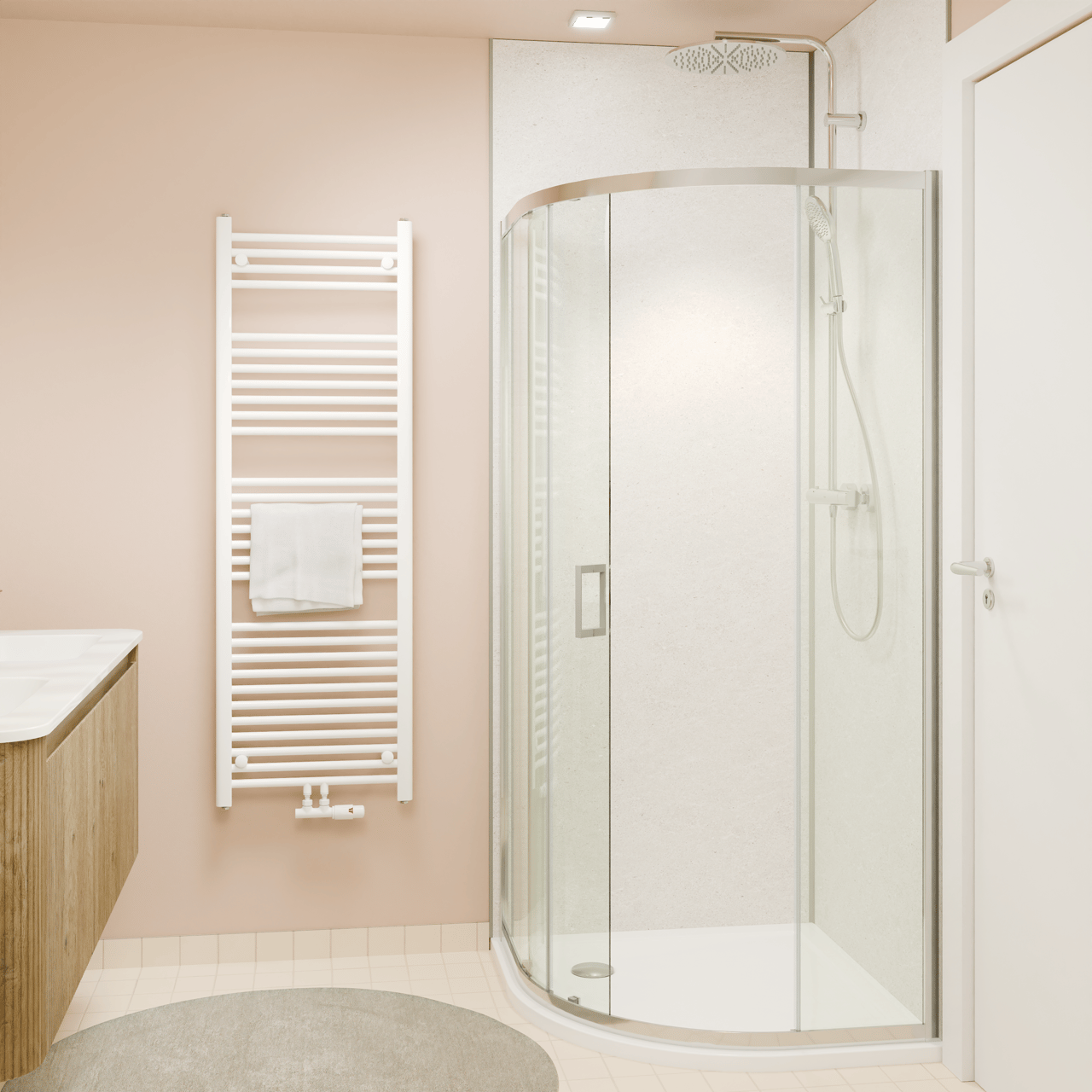 Luca Varess Vidor douchehoek kwartrond met schuifdeur 90 x 90 cm helder glas glanzend chroom profiel