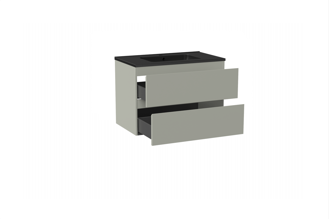 Linie Lado zwevend badkamermeubel 80 x 46 cm greige met Vano enkele wastafel in composietmarmer mat zwart