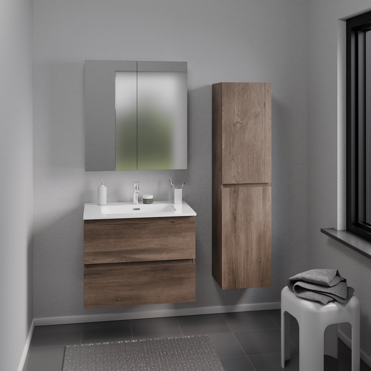 Linie Lado hängender Hochschrank zur Selbstmontage braune eiche 35 x 30 x 140 cm