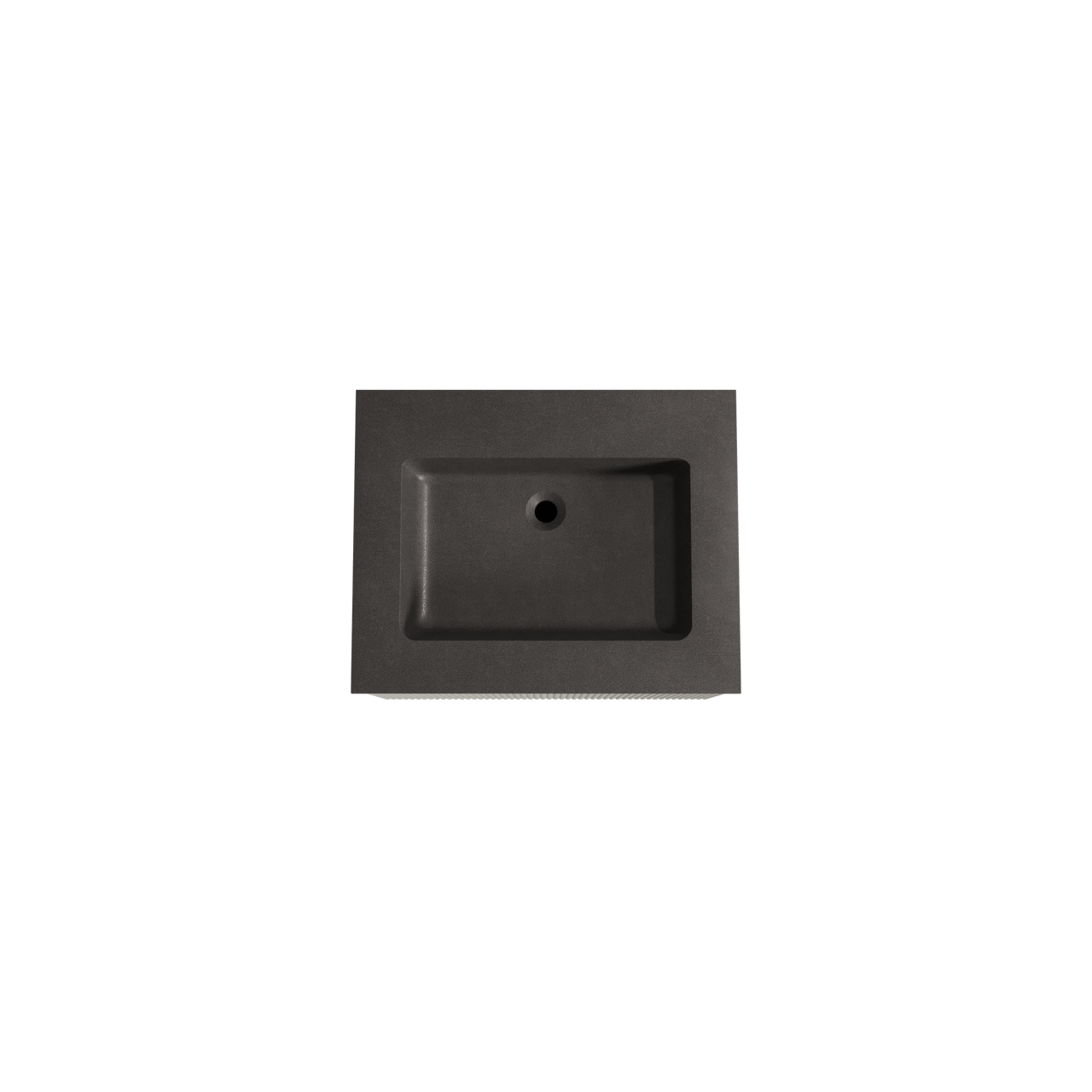 Storke Ribs meuble salle de bains suspendu 65 x 52 cm soie grise avec Scuro plan simple en quartz noir mat, Nervure droite symétrique verticale