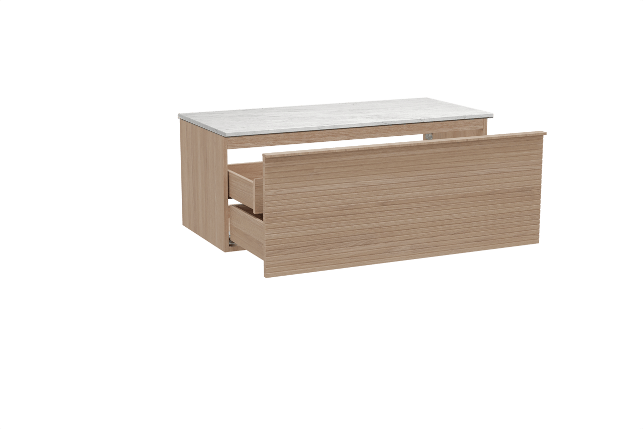 Balmani Forma meuble salle de bains suspendu 120 x 55 cm chêne naturel avec Stretto tablette simple ou double en marbre carrara, Nervure droite symétrique horizontale