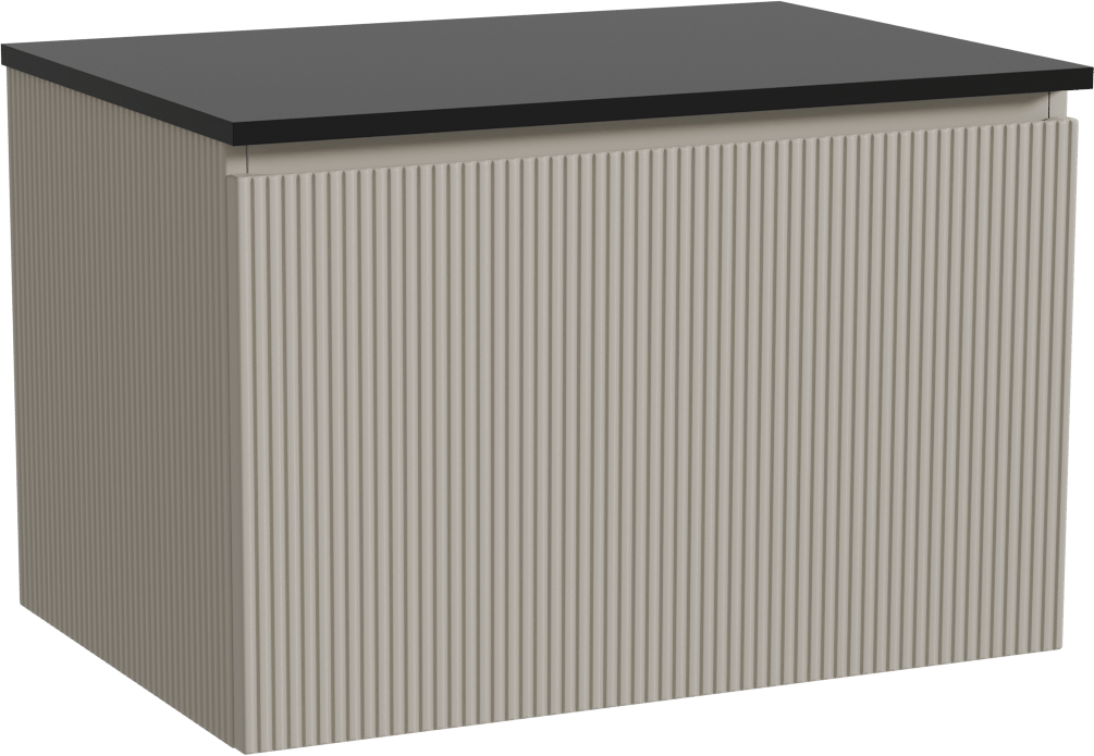 Storke Ribs meuble salle de bains suspendu 75 x 52 cm soie grise avec Panton tablette simple en mdf enduit de poudre noir mat, Nervure droite symétrique verticale