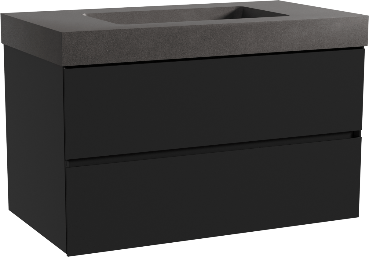 Storke Edge meuble salle de bains suspendu 95 x 52 cm noir mat avec Scuro High plan simple en quartz noir mat