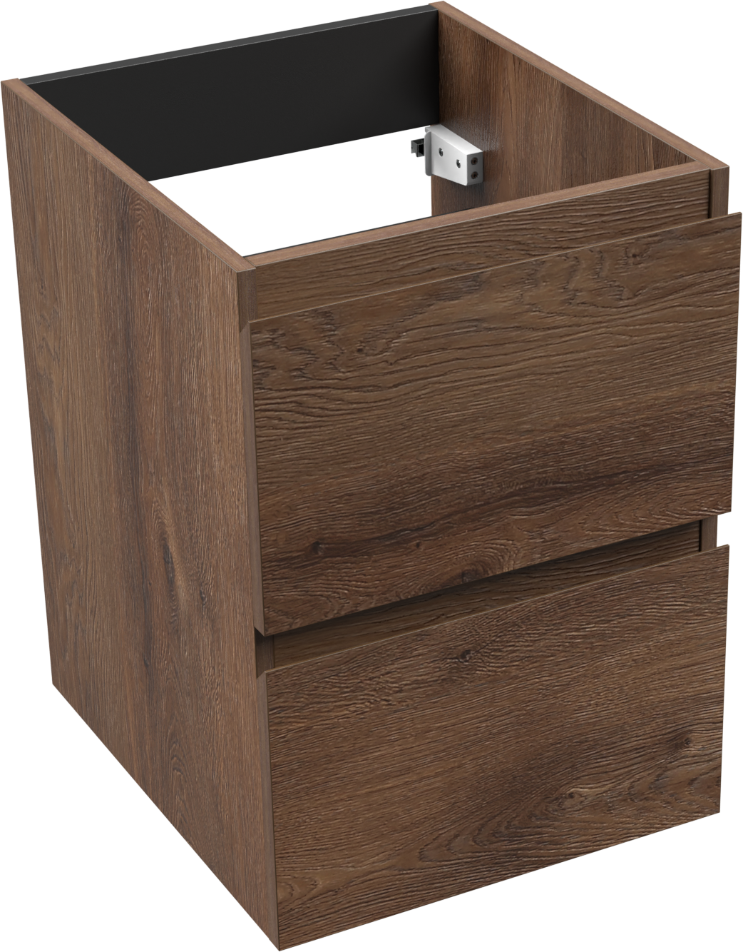 Linie Lado hängender Waschbeckenunterschrank: 40 x 46 cm, braune Eiche, 2 Schubladen