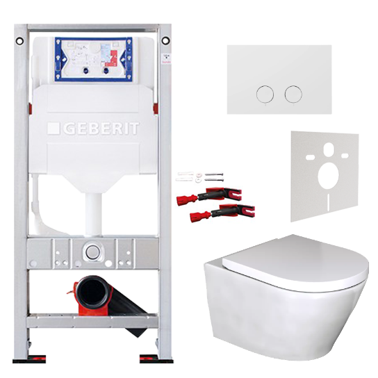 Luca Varess Calibro hangtoilet glanzend wit randloos met medio wc-bril en Geberit Sigma inbouwspoelreservoir UP320 met Burda frame met bedieningspaneel