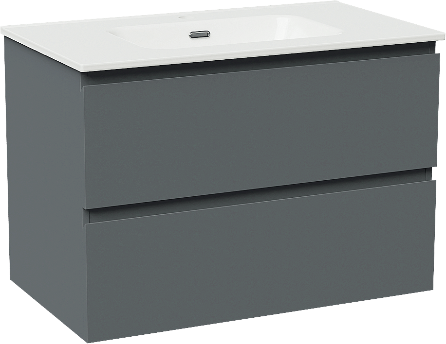 Linie Lado meuble salle de bains suspendu 80 x 46 cm bleu anthracite avec Baro plan simple en porcelaine blanc brillant