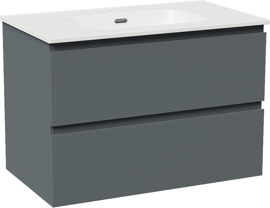 Linie Lado meuble salle de bains suspendu 80 x 46 cm bleu anthracite avec Baro plan simple en porcelaine blanc brillant