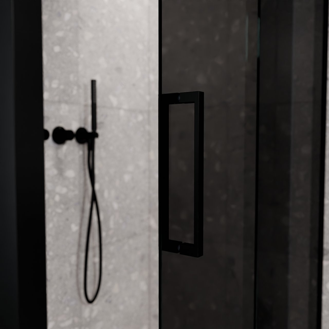 Balmani Senses Design Eckdusche: Schiebetür (Rechts) mit fixierte Seitenwand, 160 x 80 cm, Rauchglas, Profil Schwarz matt