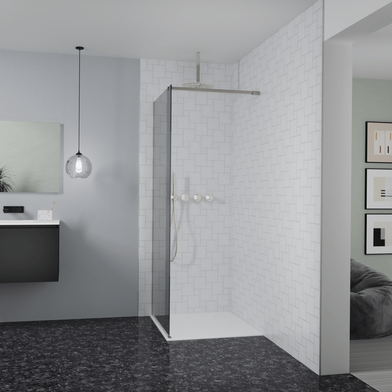 Balmani Modular Walk-In Dusche: 90 x 200 cm, Reflex-Spiegelglas, Profil Brushed CoolMetal