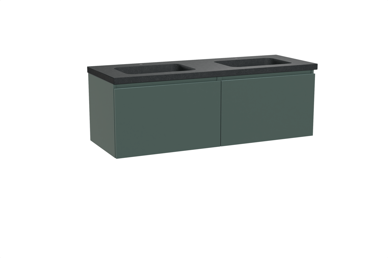 Balmani Sfera meuble salle de bains suspendu 150 x 55 cm forest avec Napoli double vasque en granit noir