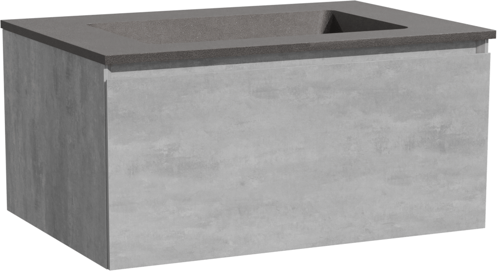 Storke Edge zwevend badmeubel 75 x 52 cm beton donkergrijs met Scuro enkele wastafel in kwarts mat zwart