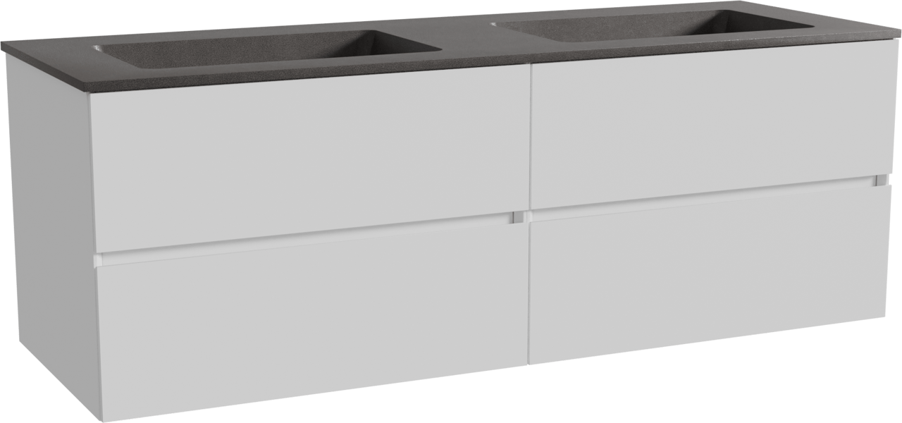 Storke Edge zwevend badmeubel 150 x 52 cm mat wit met Scuro dubbele wastafel in kwarts mat zwart