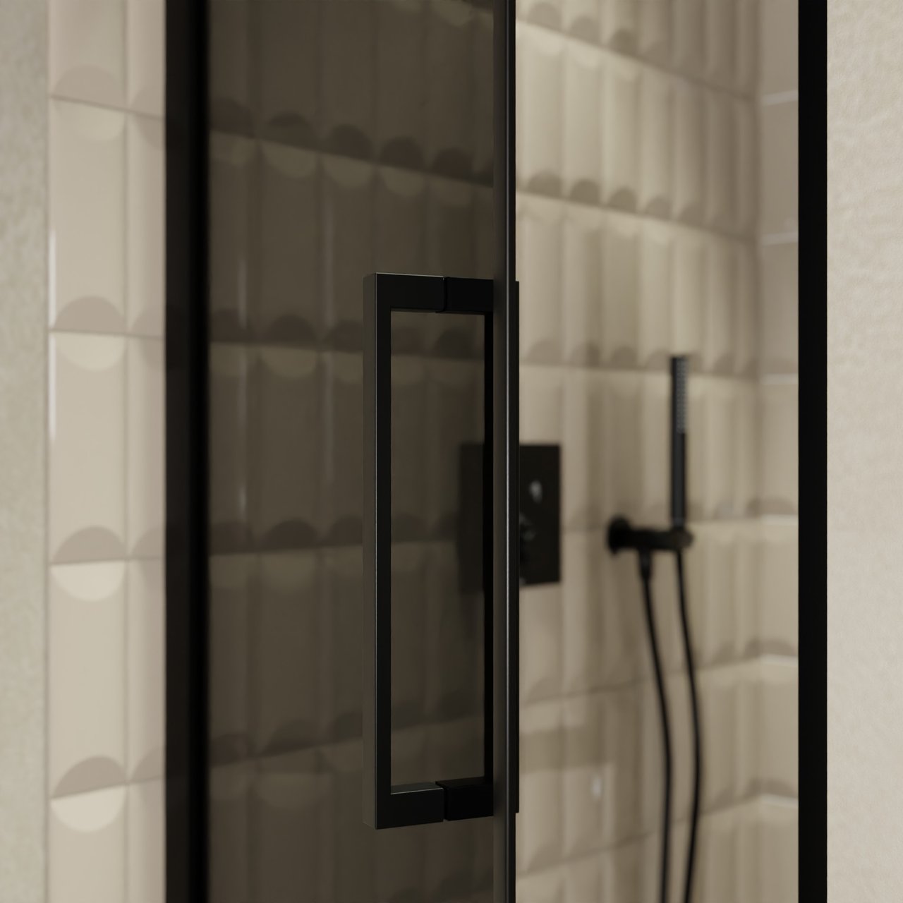 Balmani Senses Design Dusche Drehtür, Links, 90 cm x 210 cm, Rauchglas, Profil Schwarz