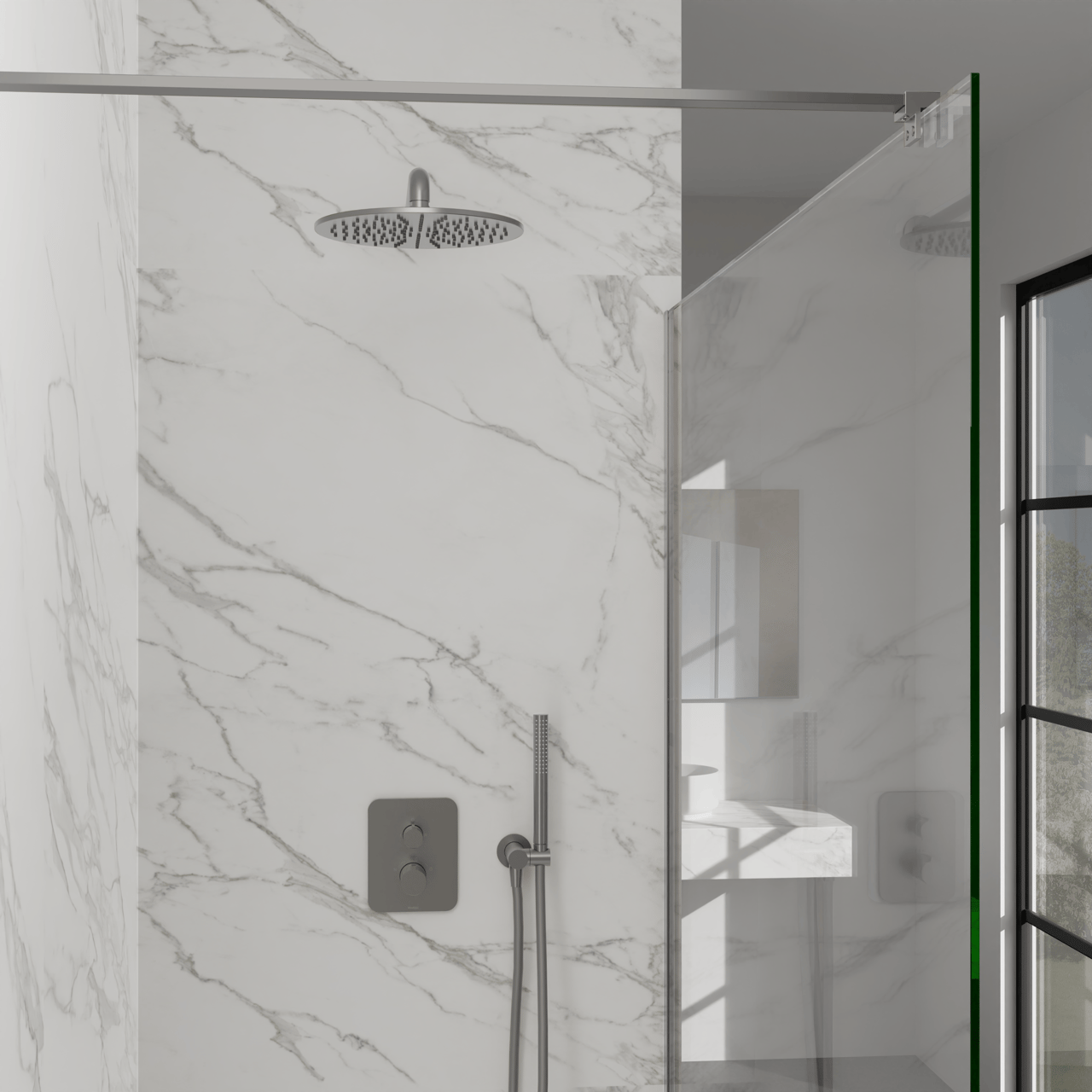 Blaufoss Smartbox Softline Duschsystem: Unterputz, inkl. Thermostat-Duscharmatur, Brushed CoolMetal