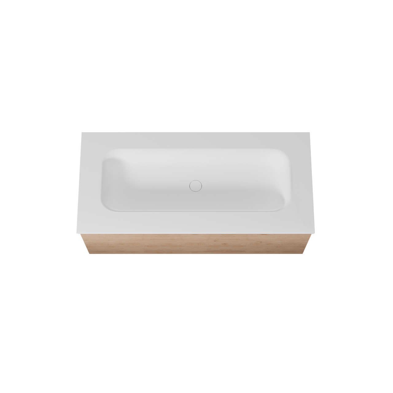 Balmani Forma hängendes Möbelstück Set: 120 x 55 cm, Naturbelassene Eiche, mit Tablo Arcato Einzelwaschtisch für 2 Armaturenlöcher, Solid Surface, Weiß matt, Horizontale symmetrische gerade Rippe