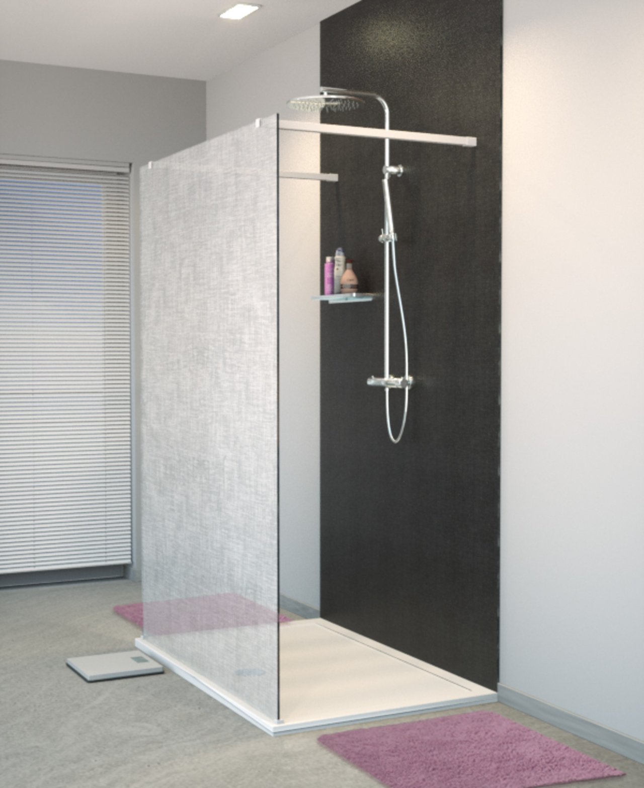 Balmani BMSS Walk-In-Dusche mit freistehender Wand 140 x 200 cm, Leinen weiß Glas, Profil chrom glänzend