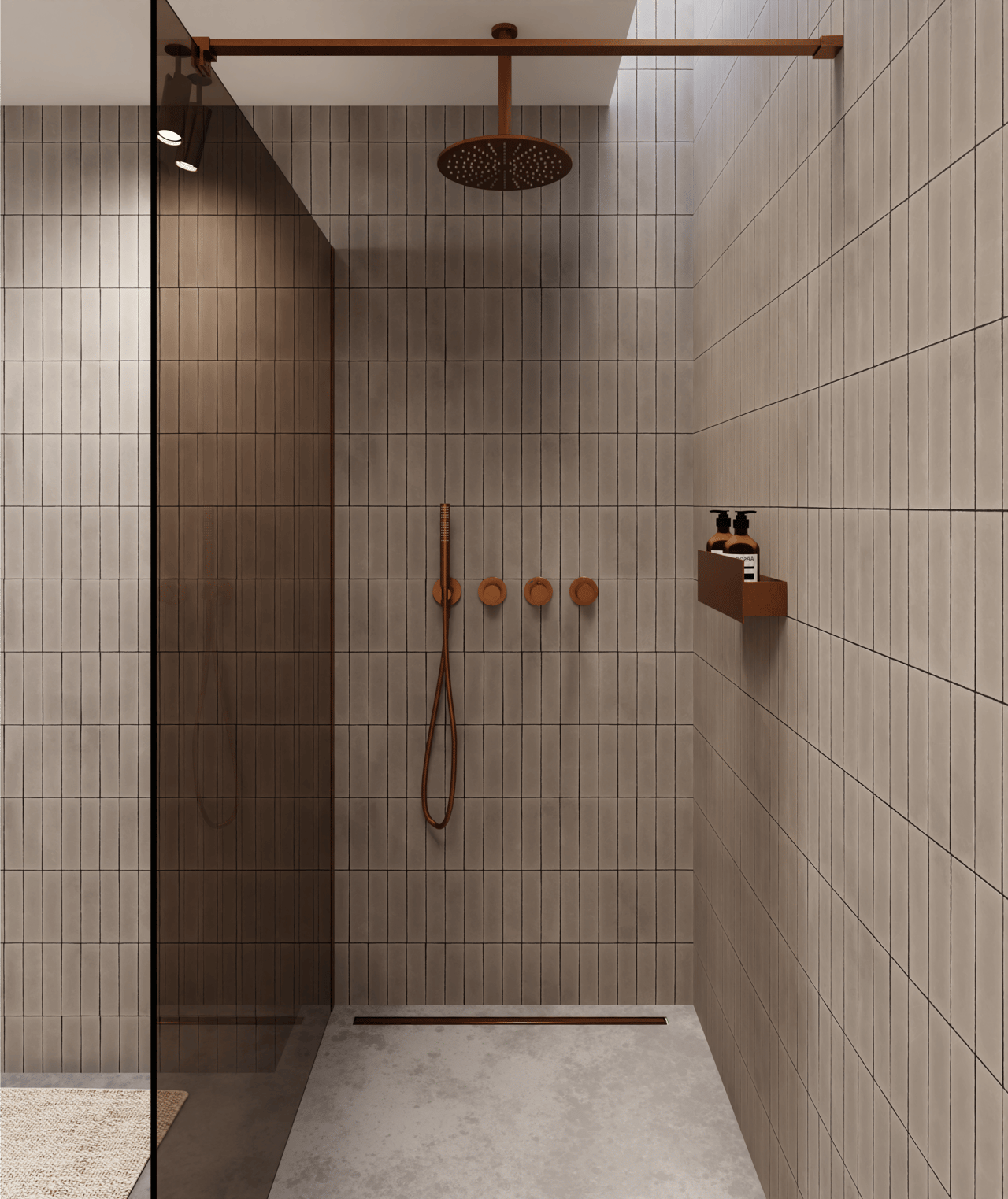 Balmani Modular douche à l'italienne: 160 x 200 cm, Verre bronze, Profil Brushed Rosegold