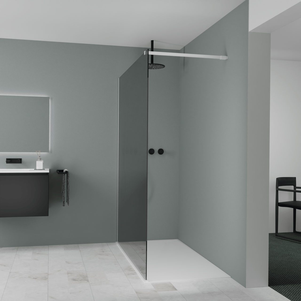 Balmani Modular douche à l'italienne: 160 x 200 cm, Miroir Reflex, avec coating, Profil Blanc mat