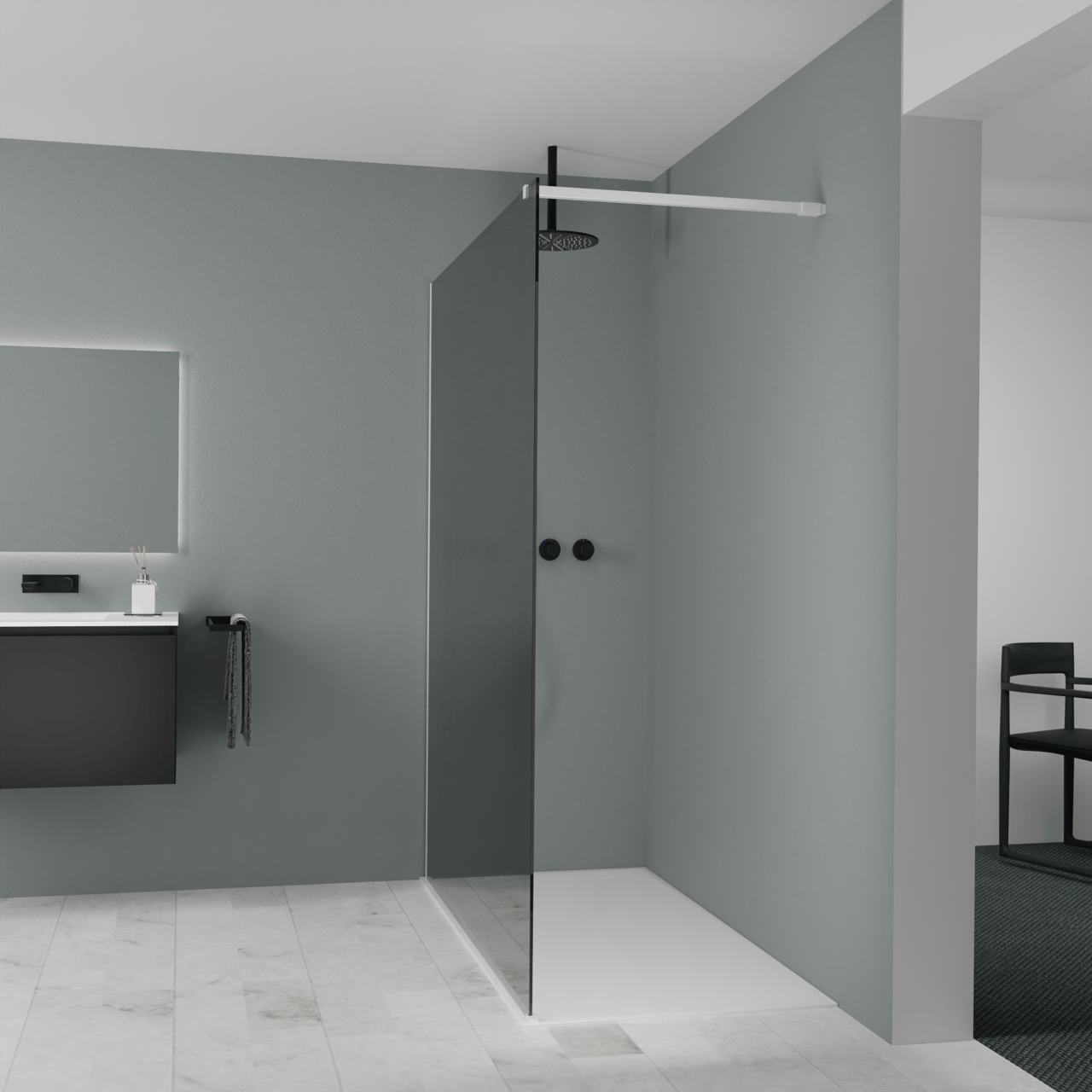 Balmani Modular Walk-In Dusche: 160 x 200 cm, Reflex-Spiegelglas, inklusive Coating, Profil Weiß matt