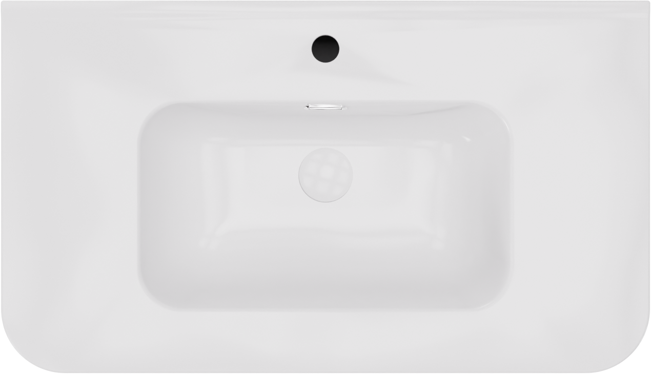 Storke Soft hängendes Möbelstück Set: 80 x 46 cm, Nussbaum, mit Kera Soft Einzelwaschtisch Keramik Weiβ glänzend