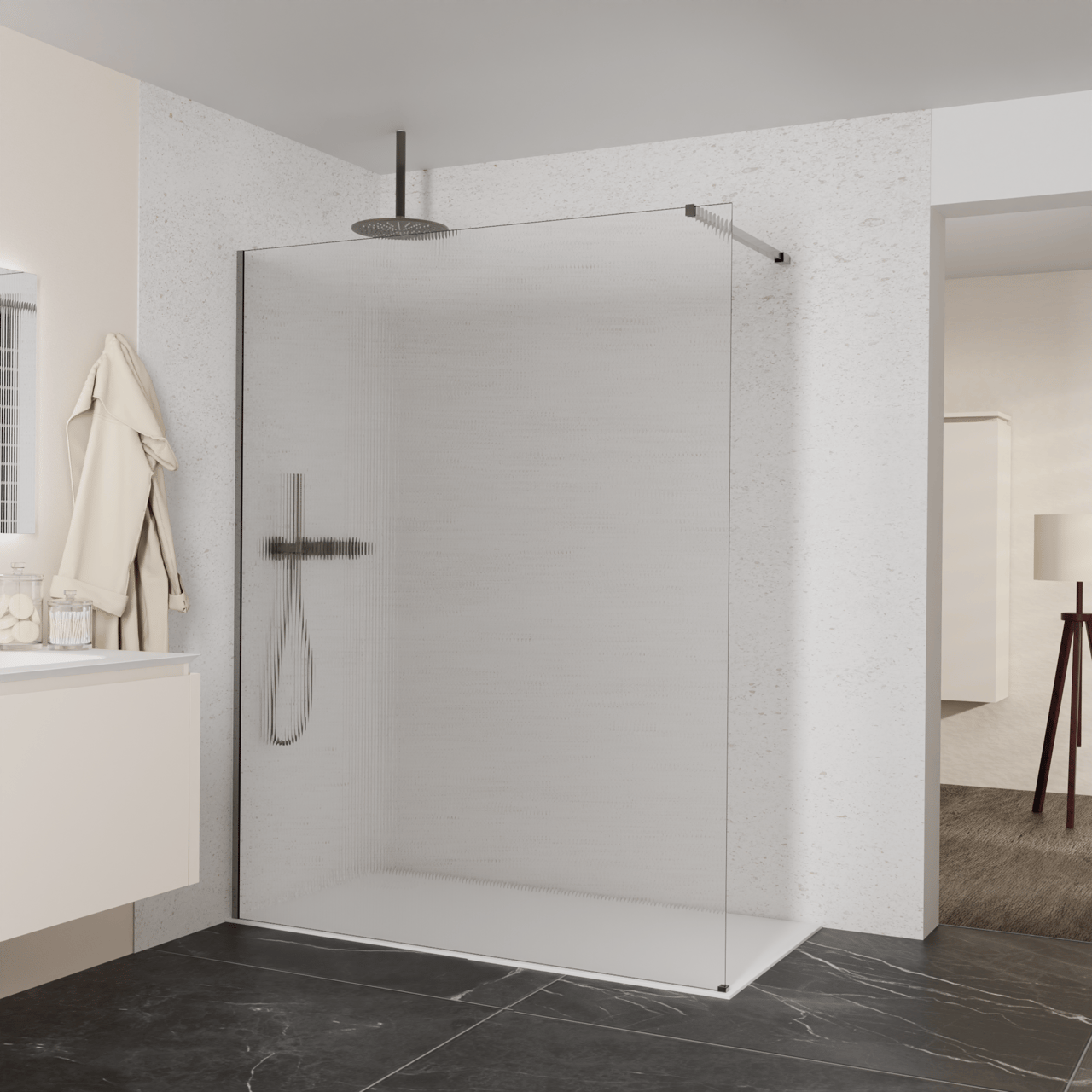 Balmani Modular douche à l'italienne: 160 x 200 cm, Ribs, avec coating, Profil Brushed GunMetal