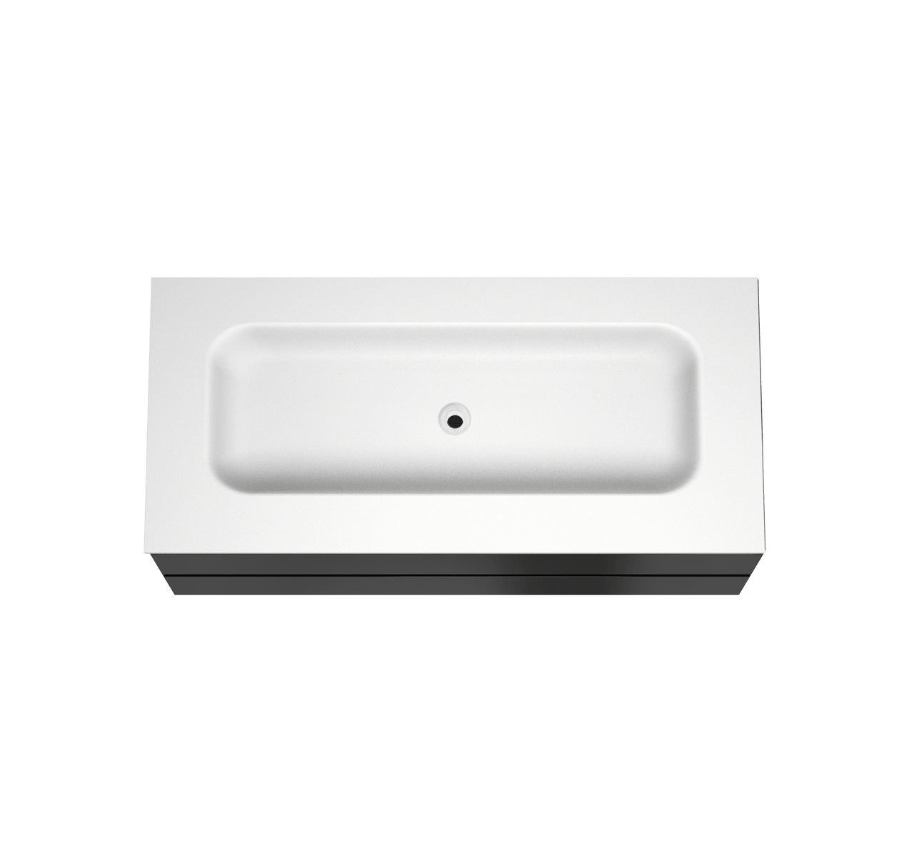 Balmani Mitra zwevend badkamermeubel 120 x 55 cm mat zwart met Tablo Arcato enkele wastafel voor 2 kraangaten in solid surface mat wit