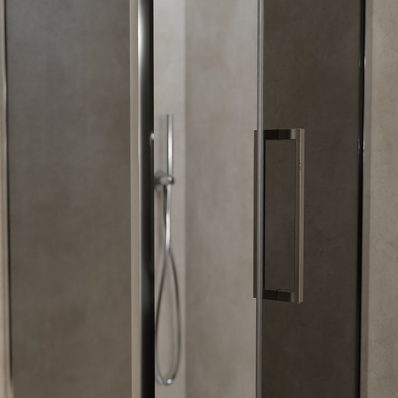 Balmani Senses Design Eckdusche: Drehtür (Rechts) mit fixierte Seitenwand, 90 x 90 cm, Rauchglas, Profil Chrom, inklusive Coating