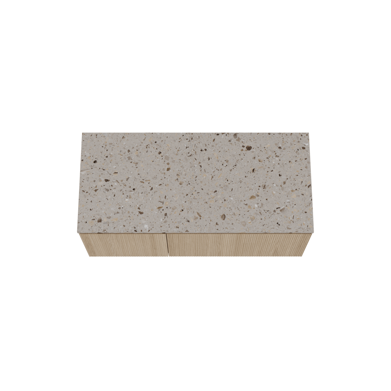 Balmani Fila zwevend badkamermeubel 120 x 55 cm natuur eik met Stretto enkel of dubbel tablet in terrazzo greige terrazzo, Verticale symmetrische rechte ribbel