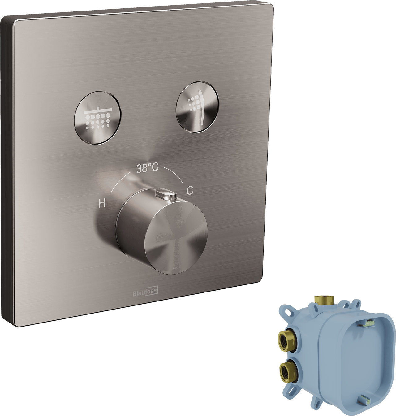 Blaufoss Smartbox Switch-Line inbouw thermostaat 2 uitgangen Brushed Coolmetal incl. inbouwelement