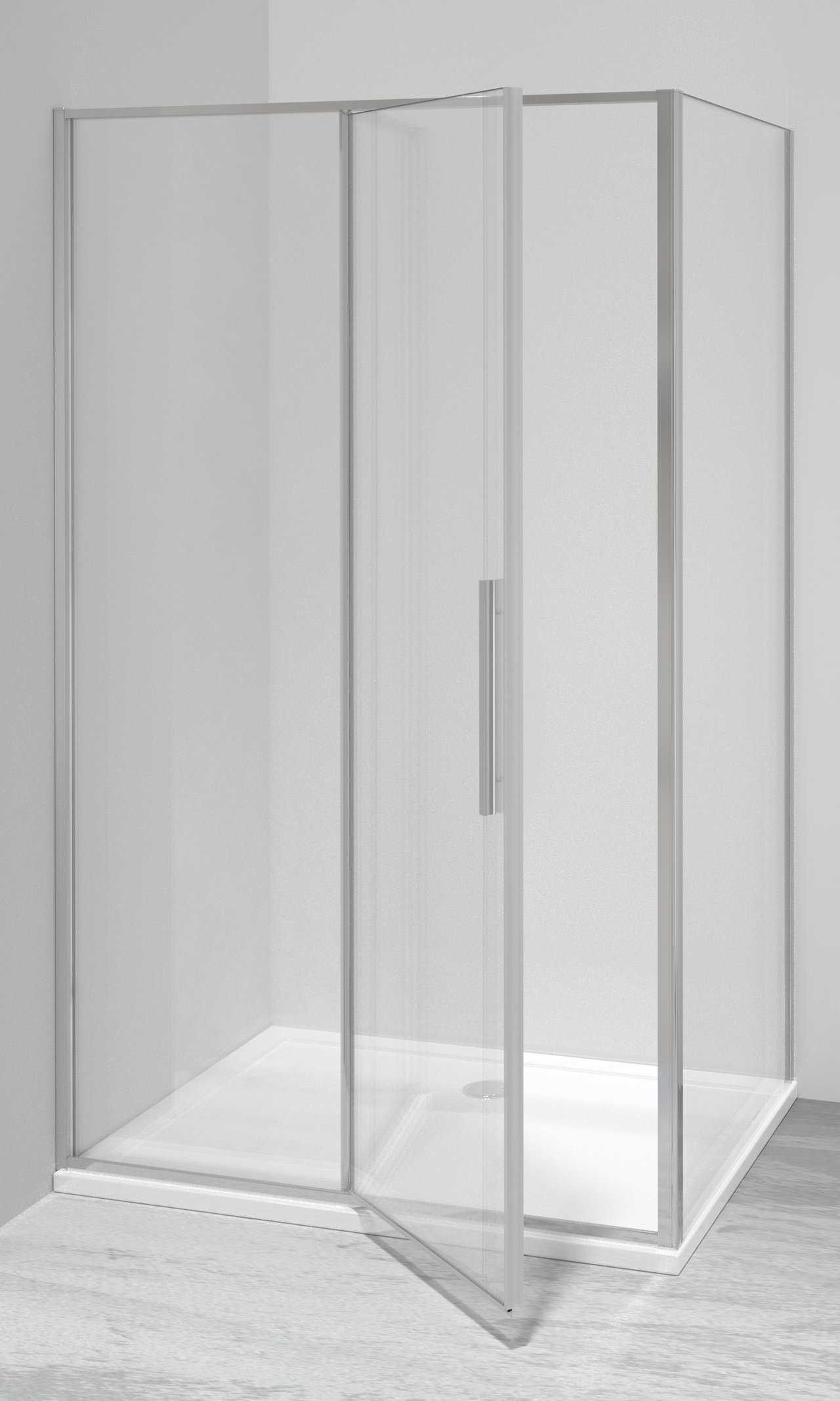 Luca Varess Morano paroi de douche avec porte pivotante et 2 parois latéraux fixes 90 x 120 cm verre transparent profil chrome brillant