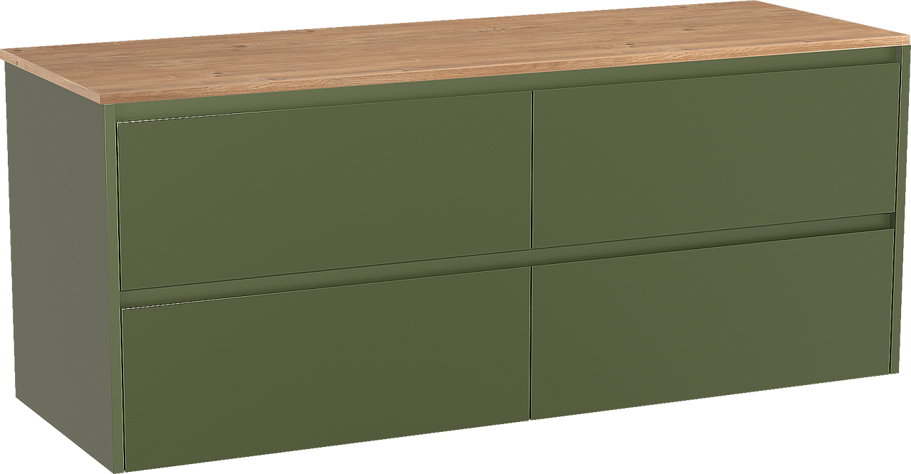 Storke Seda hängendes Möbelstück Set: 150 x 52 cm, Olivgrün, mit Panton Einzel- oder Doppel Waschtischplatte, Melamin Rohe Eiche