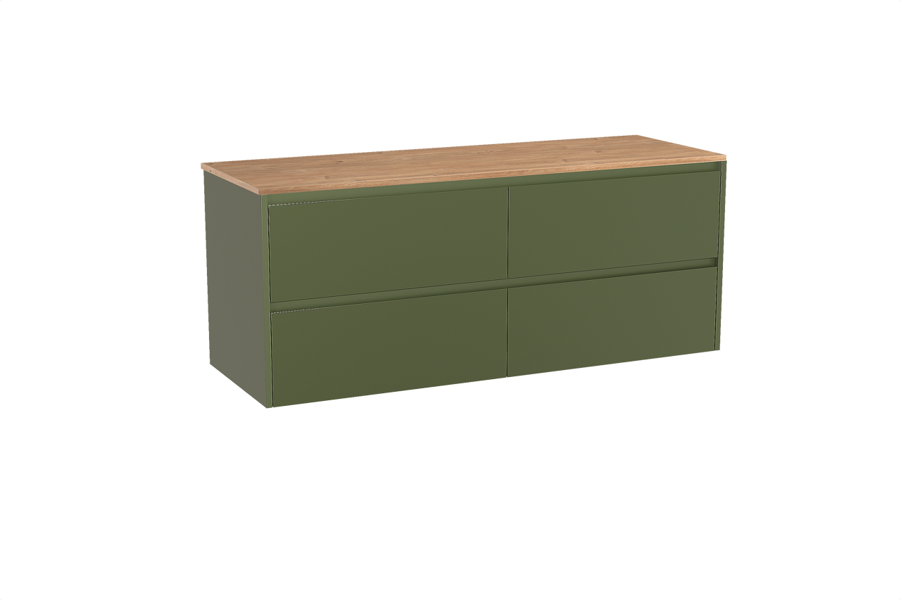 Storke Seda hängendes Möbelstück Set: 150 x 52 cm, Olivgrün, mit Panton Einzel- oder Doppel Waschtischplatte, Melamin Rohe Eiche