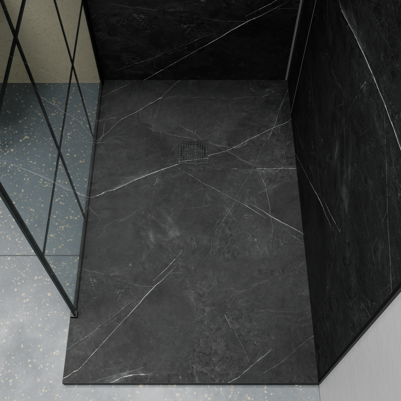 Luca Varess Suite douchebak 140 x 90 cm composietmarmer Marble Dark 